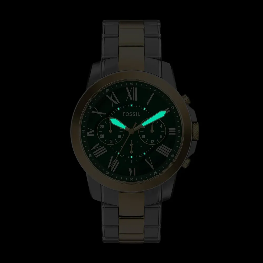 Fossil reloj cronógrafo Grant para hombre, cuarzo, acero | Plateado/ Verde