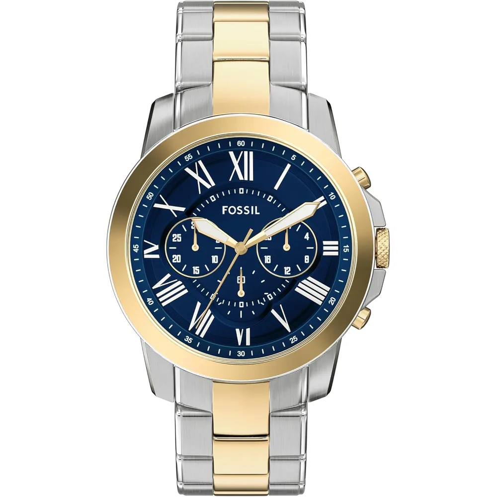 Fossil reloj cronógrafo Grant para hombre, cuarzo, acero | Plateado/ Azul