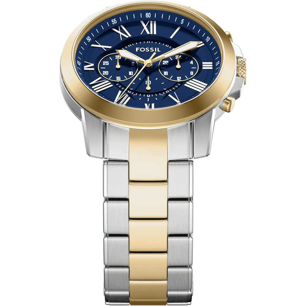 Fossil reloj cronógrafo Grant para hombre, cuarzo, acero | Plateado/ Azul
