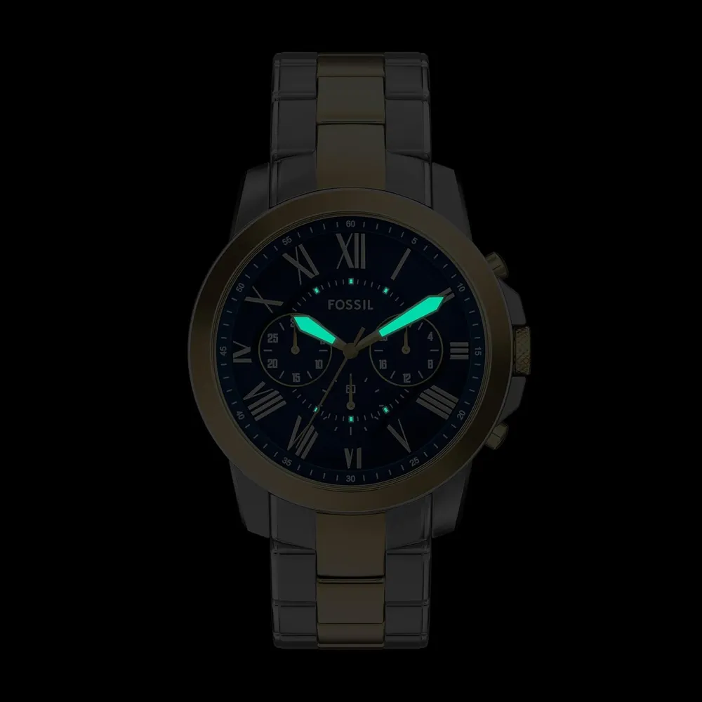 Fossil reloj cronógrafo Grant para hombre, cuarzo, acero | Plateado/ Azul