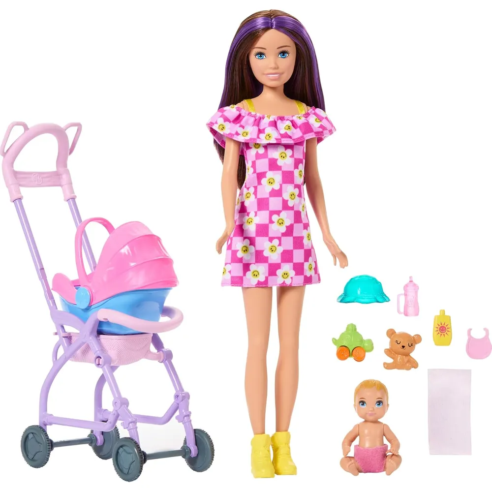 BARBIE SKIPPER BABYSITTERS SET CON BEBÉ Y COCHECITO