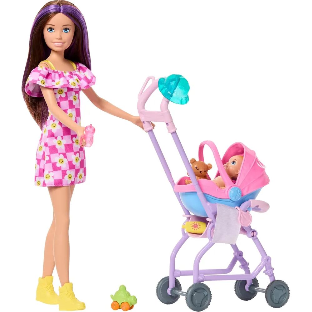 BARBIE SKIPPER BABYSITTERS SET CON BEBÉ Y COCHECITO