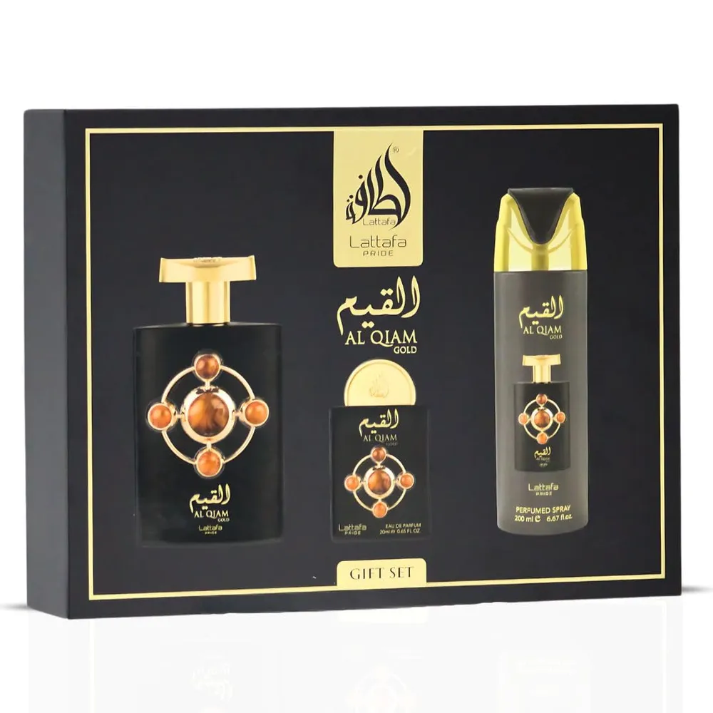 SET DE PERFUME LATTAFA PRIDE AL QIAM GOLD 3 PZS EDP HOMBRE