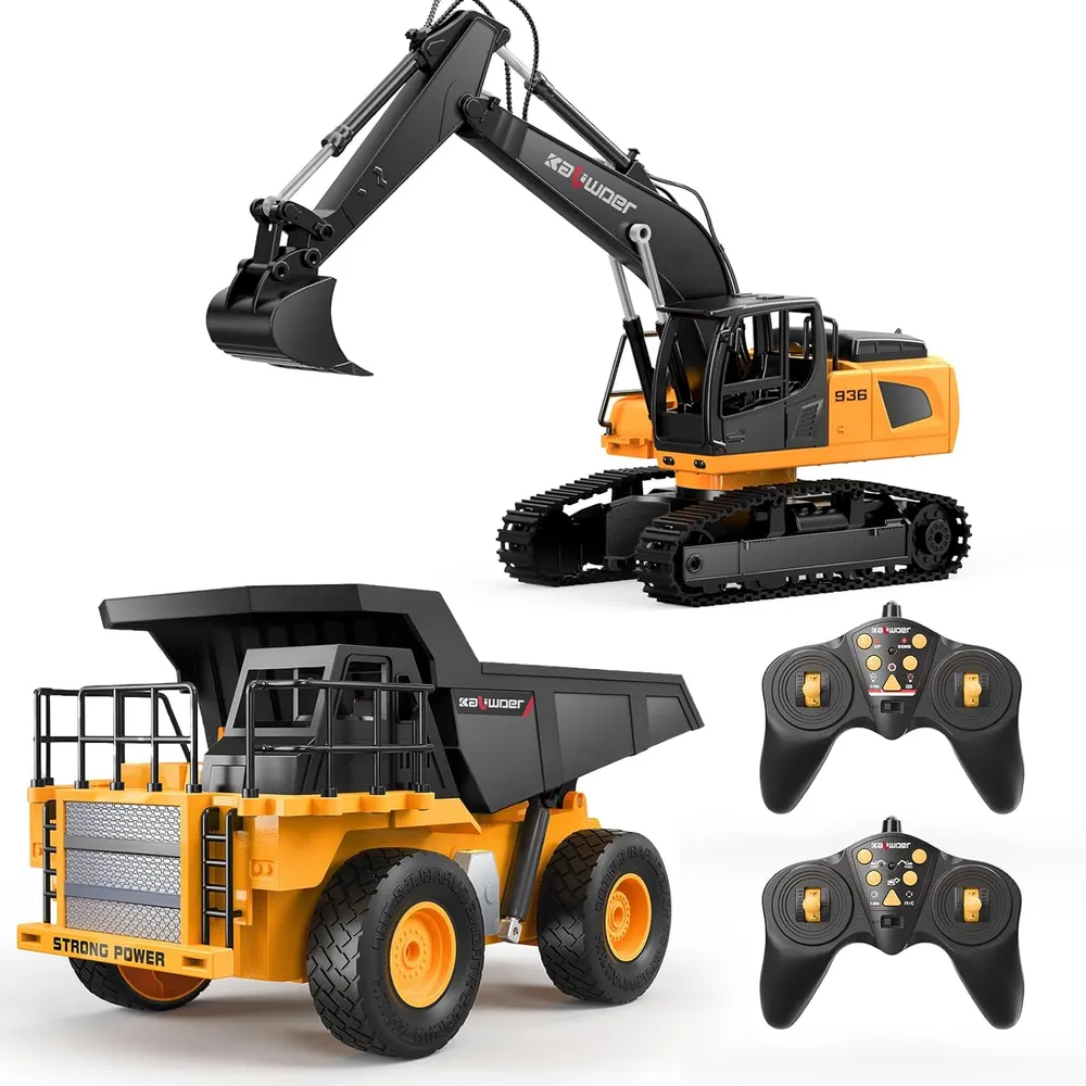 Ruko 1562 set excavadora y camión volquete metálico con luces