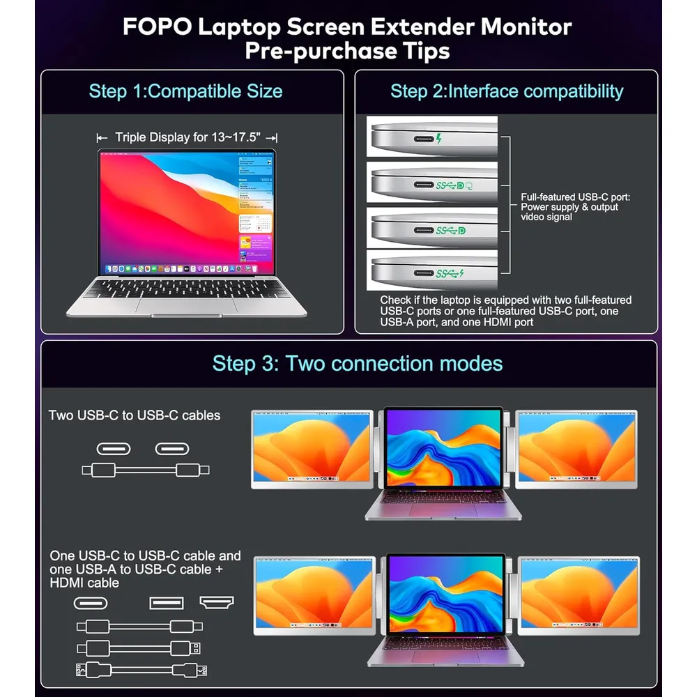FOPO S11 Monitor Portátil 16" Full HD 1200p