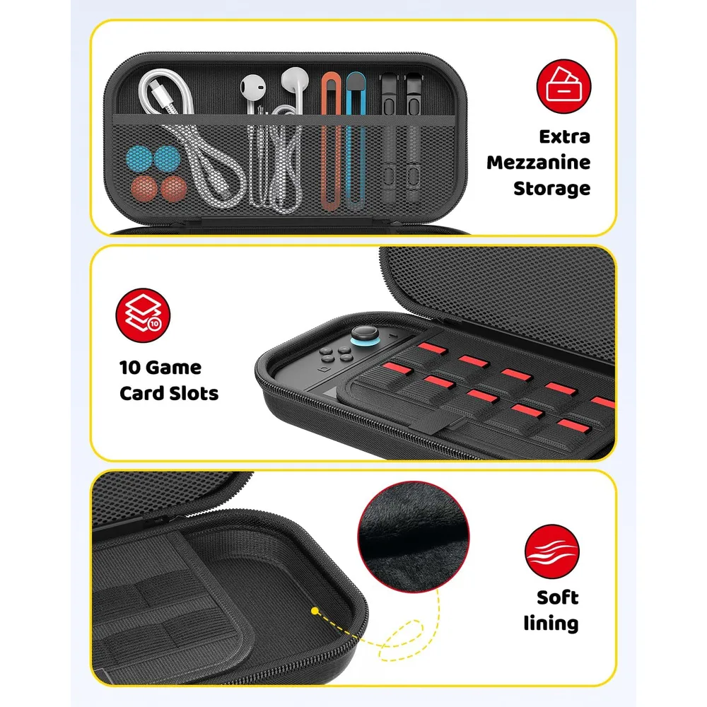 Kit de Accesorios conFunda Slim + 2 Protectores + 4 Agarres de Pulgar Para Nintendo Switch 2 | Negro