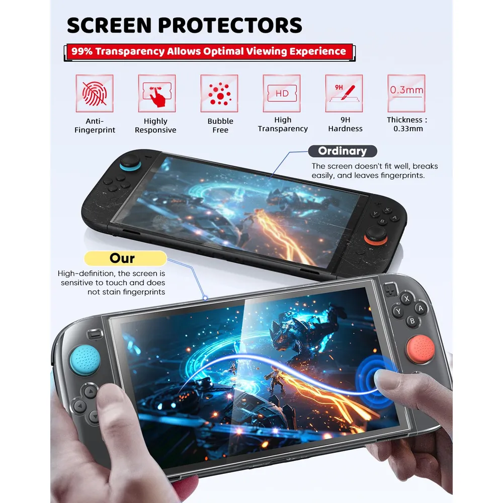 Kit de Accesorios conFunda Slim + 2 Protectores + 4 Agarres de Pulgar Para Nintendo Switch 2 | Negro