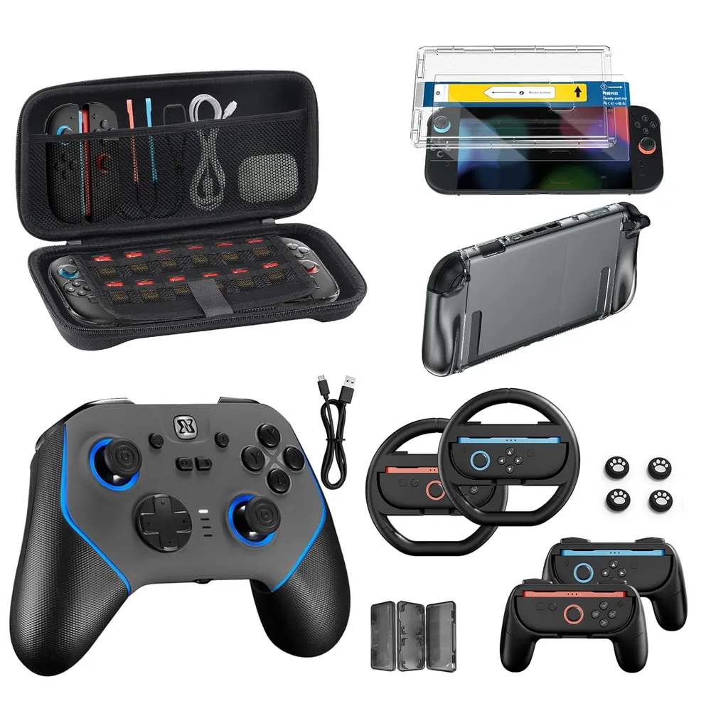 KIT DE ACCESORIOS 16 EN 1 PARA NINTENDO SWITCH 2 | NEGRO Y GRIS
