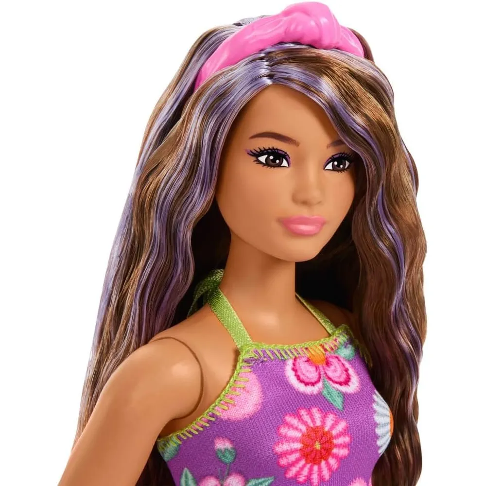 BARBIE FASHIONISTAS CABELLO CASTAÑO MECHAS MORADAS