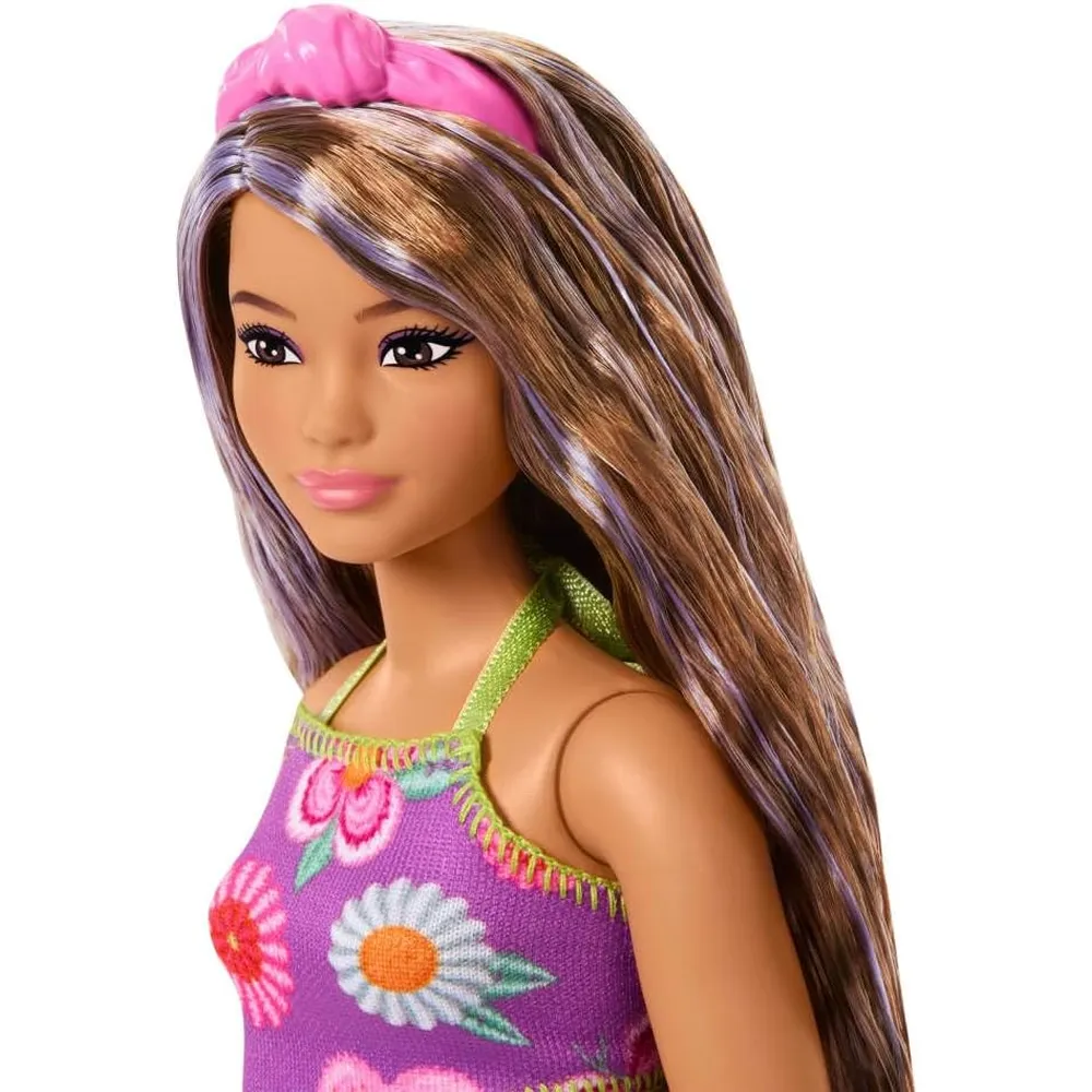 BARBIE FASHIONISTAS CABELLO CASTAÑO MECHAS MORADAS