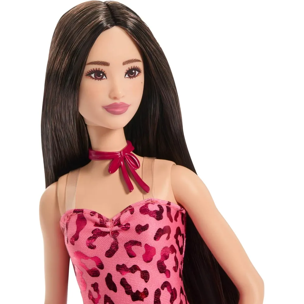 BARBIE FASHIONISTAS MUÑECA VESTIDO ROSA ESTAMPADO