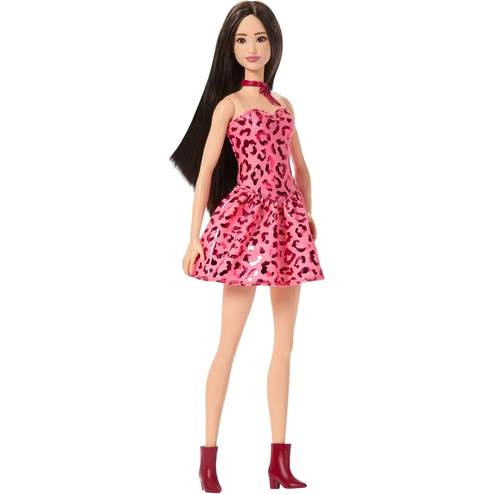 BARBIE FASHIONISTAS MUÑECA VESTIDO ROSA ESTAMPADO
