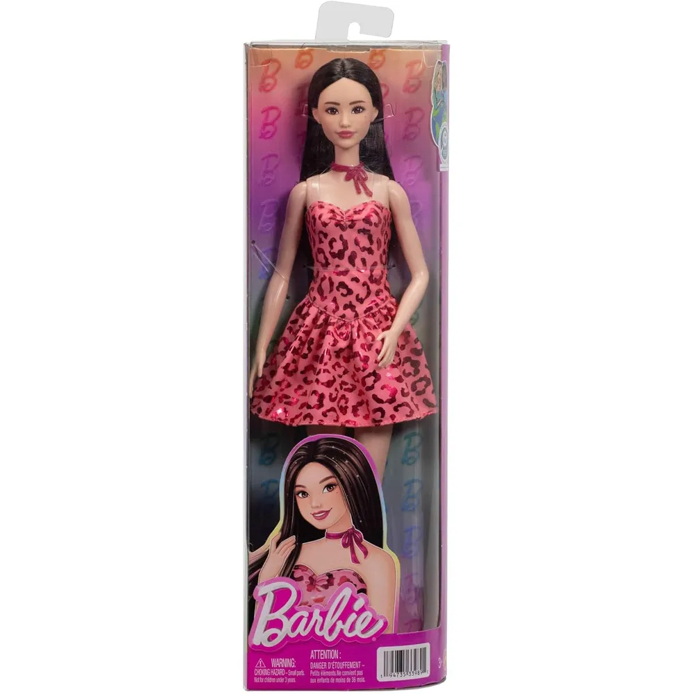 BARBIE FASHIONISTAS MUÑECA VESTIDO ROSA ESTAMPADO