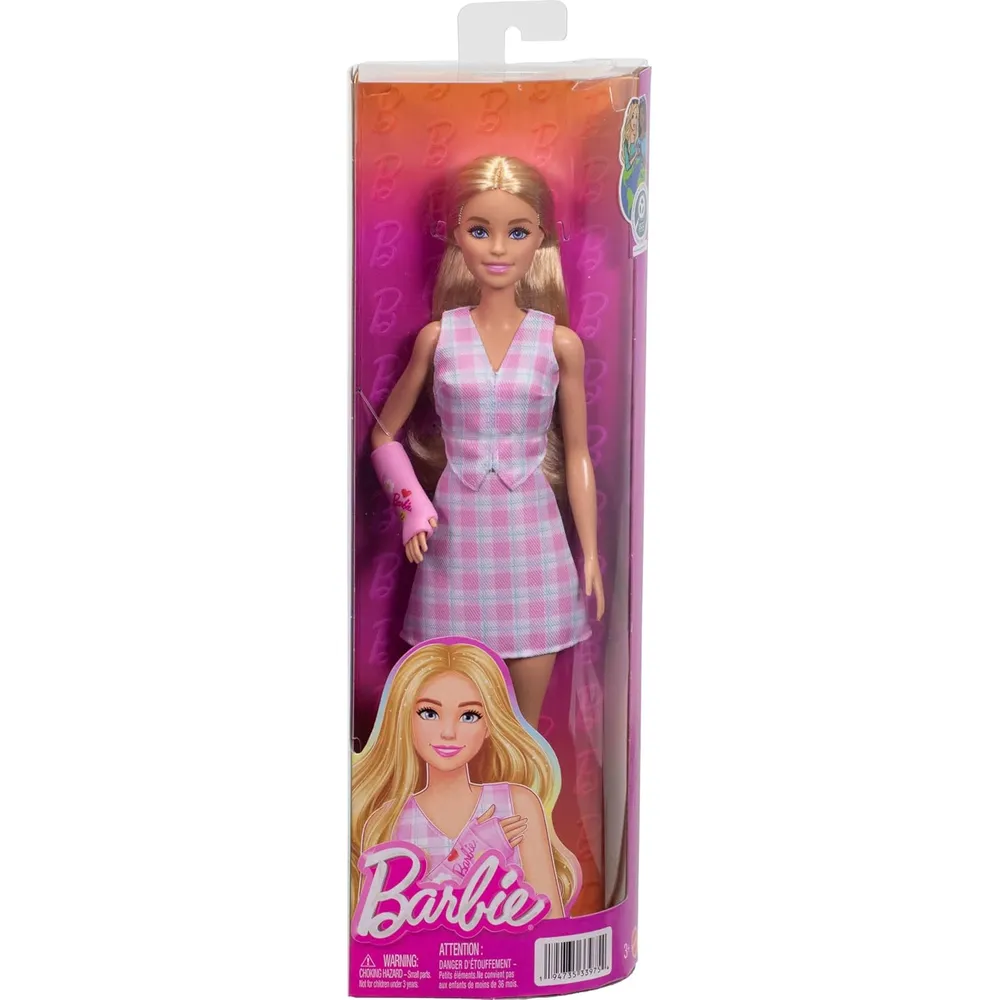 BARBIE FASHIONISTAS MUÑECA RUBIA CON YESO ROSA