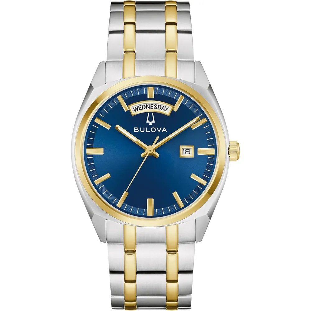 Bulova reloj clásico topógrafo hombre cuarzo 2 agujas día fecha luminosos | Oro/Plata