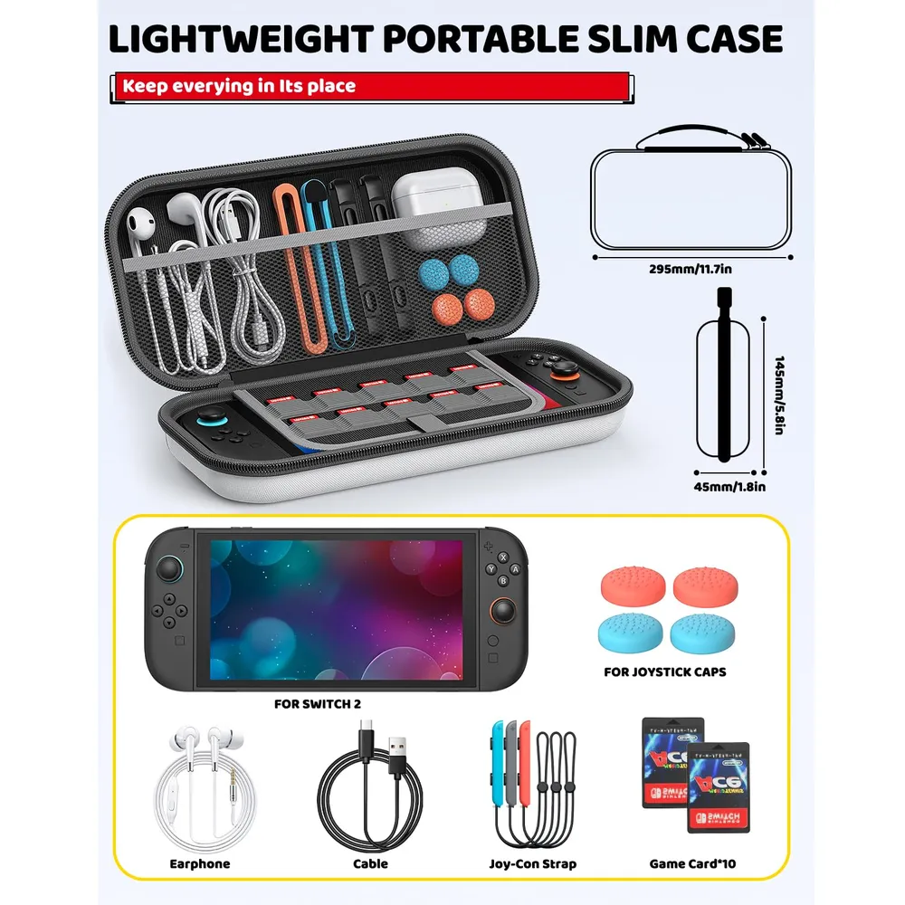 Kit de Accesorios conFunda Slim + 2 Protectores + 4 Agarres de Pulgar Para Nintendo Switch 2 | Blanco
