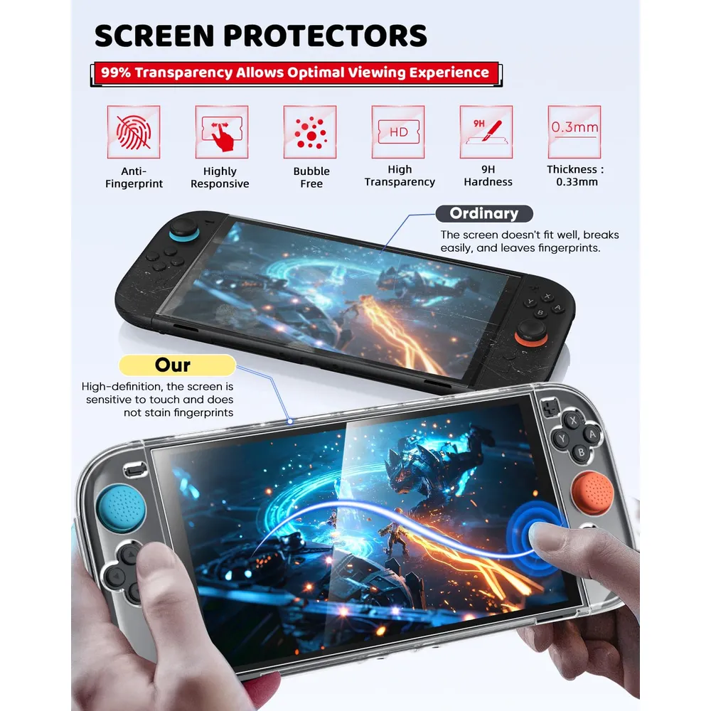 Kit de Accesorios conFunda Slim + 2 Protectores + 4 Agarres de Pulgar Para Nintendo Switch 2 | Blanco