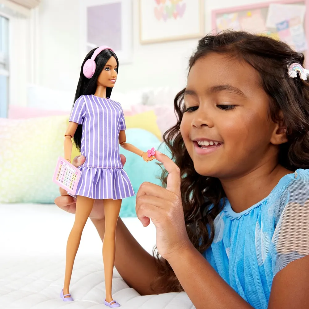 BARBIE FASHIONISTAS MUÑECA VESTIDO RAYAS MORADAS