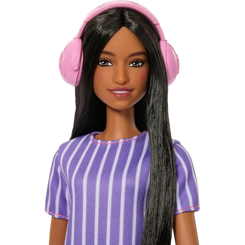 BARBIE FASHIONISTAS MUÑECA VESTIDO RAYAS MORADAS