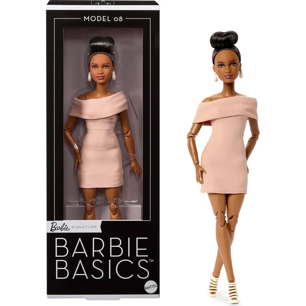 BARBIE BASICS MODELO MUÑECA CABELLO CASTAÑO VESTIDO CANELA