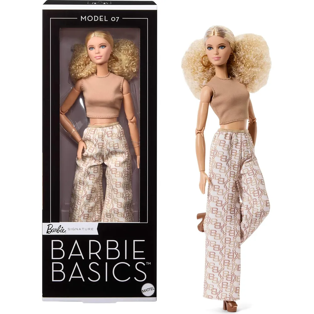 BARBIE BASICS MODELO MUÑECA RUBIA OUTFIT DORADO