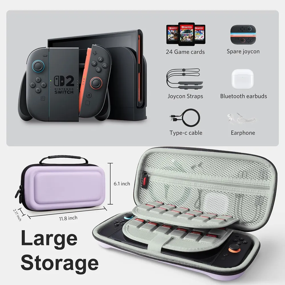 b0fjrnmjpv_1_webp.webp Estuche de Viaje Gran Capacidad para Nintendo Switch 2 | Morado