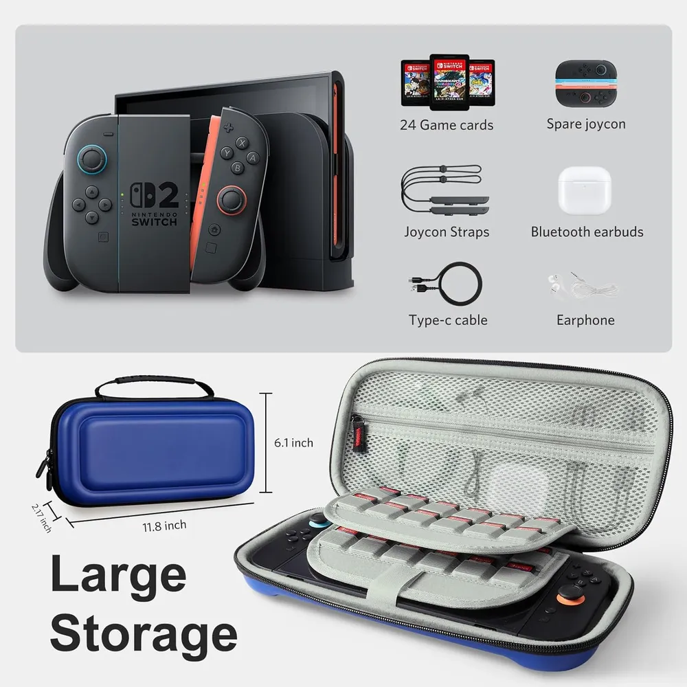 Estuche de Viaje Gran Capacidad para Nintendo Switch 2 | Azul