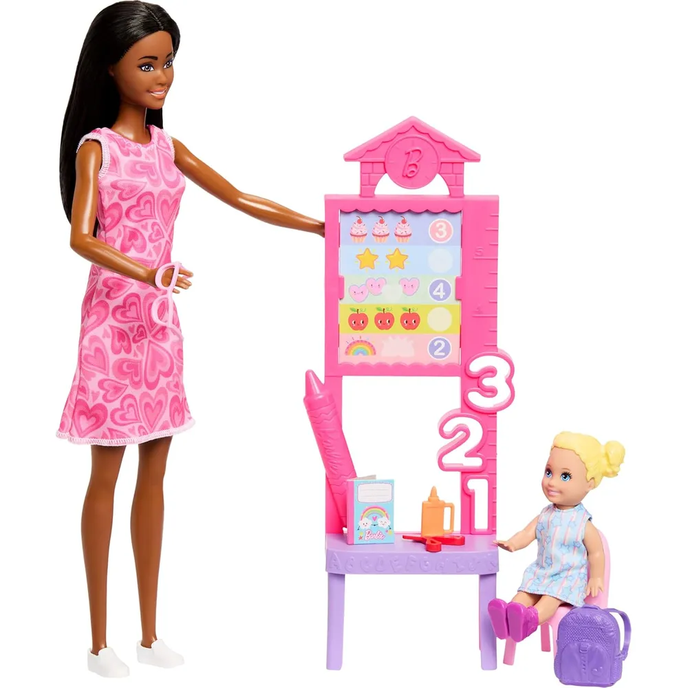 BARBIE PROFESORA MORENA CARRERAS SET MUÑECA CON NIÑA