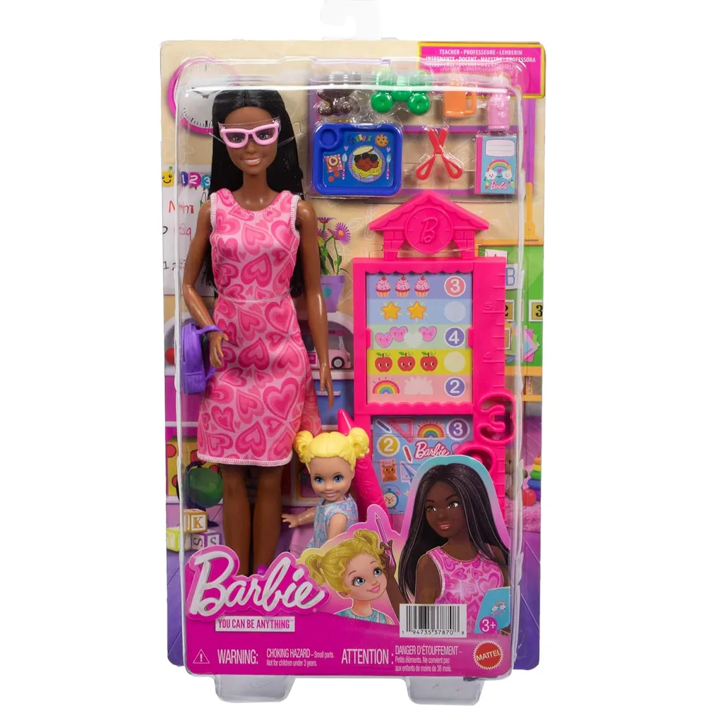 BARBIE PROFESORA MORENA CARRERAS SET MUÑECA CON NIÑA
