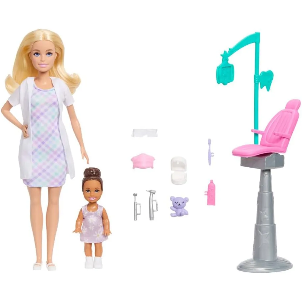 BARBIE DENTISTA SET MUÑECA RUBIA CON BEBÉ Y ACCESORIOS