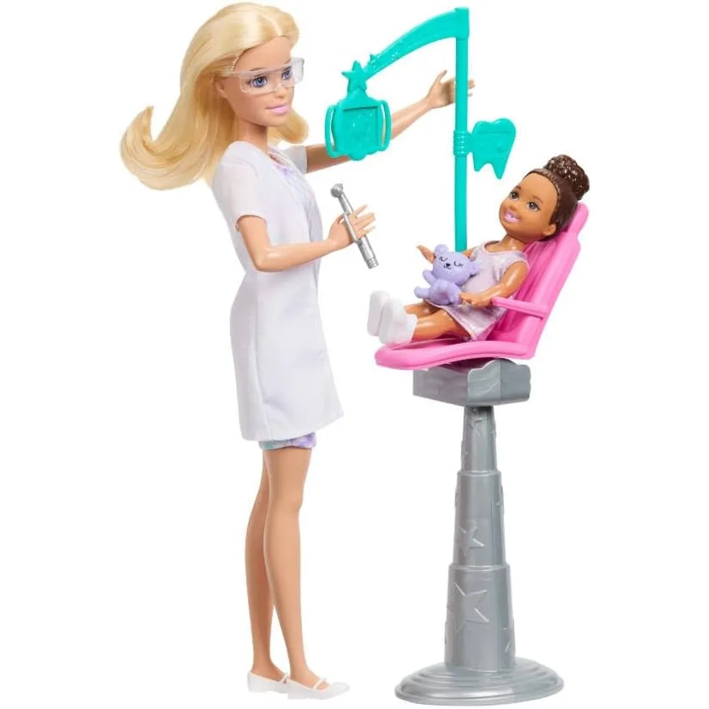 BARBIE DENTISTA SET MUÑECA RUBIA CON BEBÉ Y ACCESORIOS