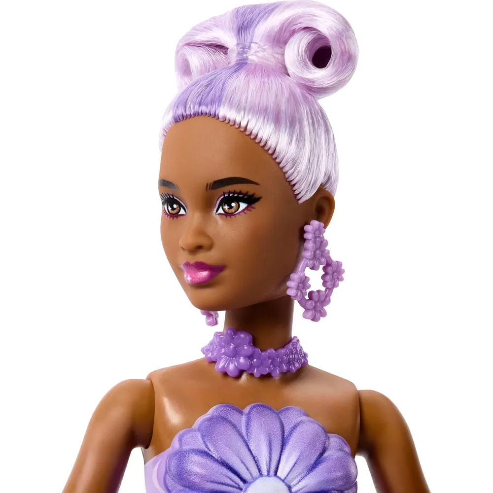 BARBIE PETAL POP MUÑECA VESTIDO MORADO CON MASCOTA