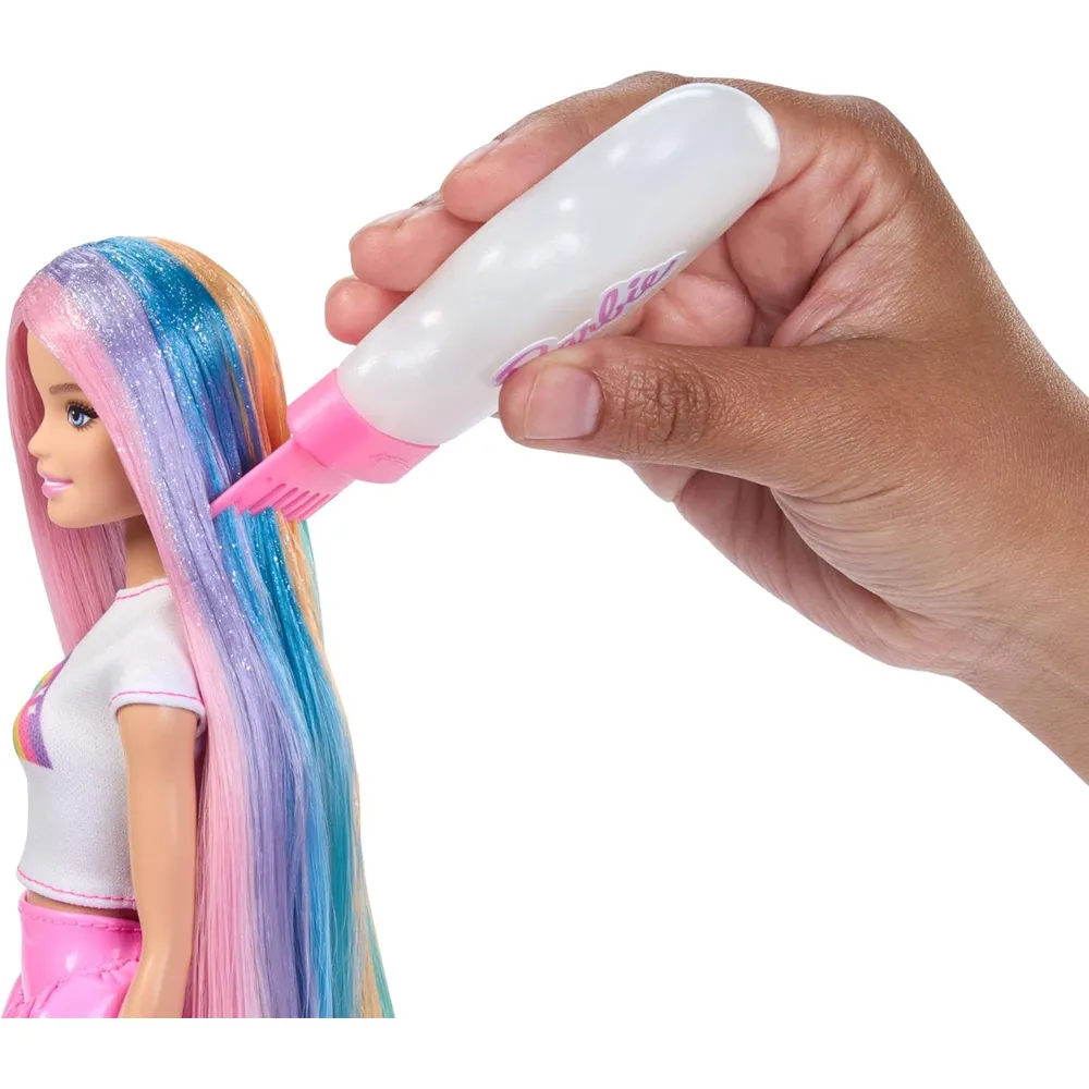 BARBIE MUÑECA BLANCA CABELLO ARCOÍRIS CON ACCESORIOS