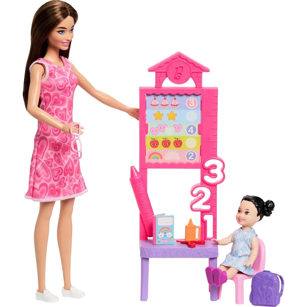 BARBIE PROFESORA CASTAÑA CARRERAS  MUÑECA CON ACCESORIOS