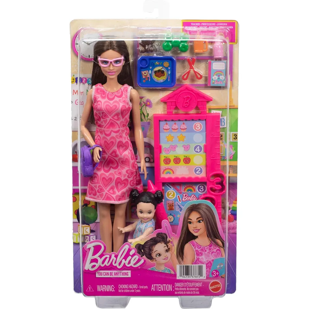BARBIE PROFESORA CASTAÑA CARRERAS  MUÑECA CON ACCESORIOS