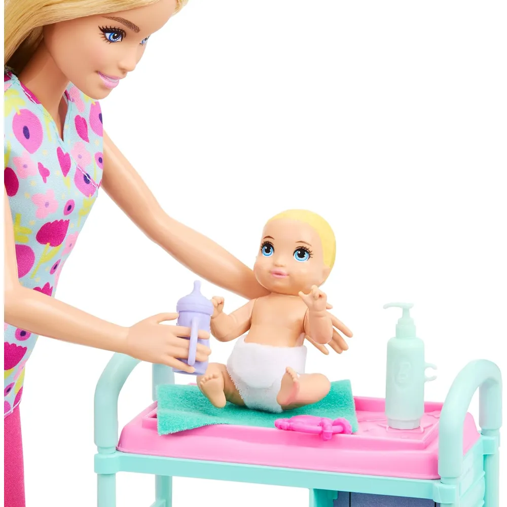BARBIE DOCTORA SET MUÑECA RUBIA CON BEBÉS Y ACCESORIOS