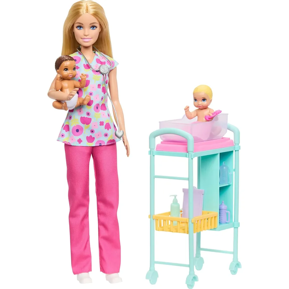 BARBIE DOCTORA SET MUÑECA RUBIA CON BEBÉS Y ACCESORIOS