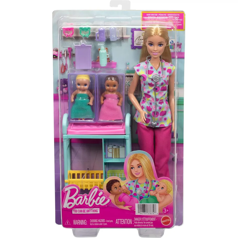 BARBIE DOCTORA SET MUÑECA RUBIA CON BEBÉS Y ACCESORIOS