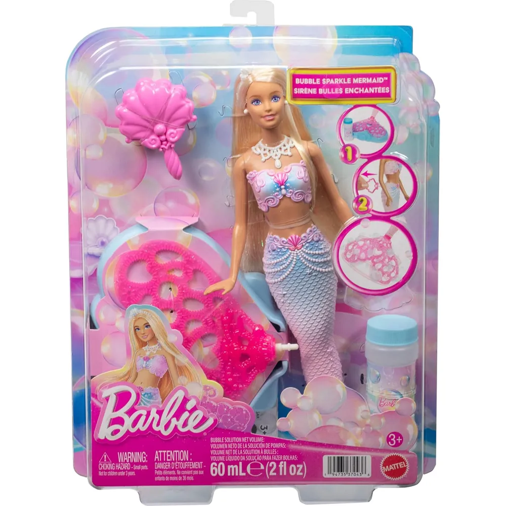 BARBIE SIRENA BURBUJAS MUÑECA RUBIA CON ACCESORIOS