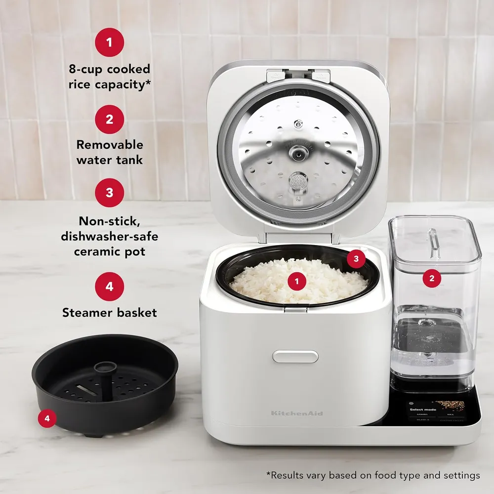 KITCHENAID, OLLA ARROCERA Y DE GRANOS 8 QT / 7.6 L + TANQUE DE AGUA | BLANCO