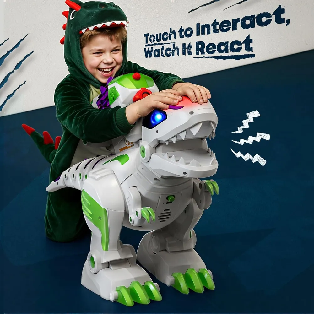 Ruko 8809 dinosaurio T-Rex recargable con sonido, luces y control remoto | Blanco/Verde