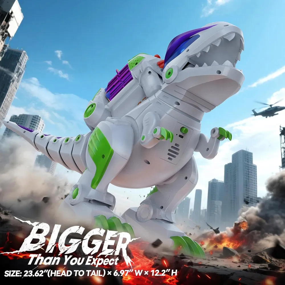 Ruko 8809 dinosaurio T-Rex recargable con sonido, luces y control remoto | Blanco/Verde