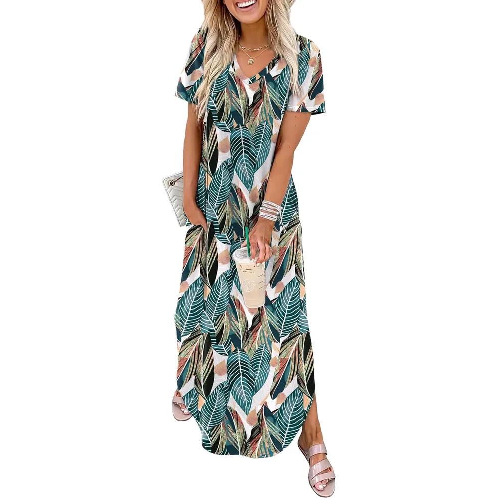 VESTIDO PLAYA MUJER MANGA CORTA WIHOLL | FLORAL FROND