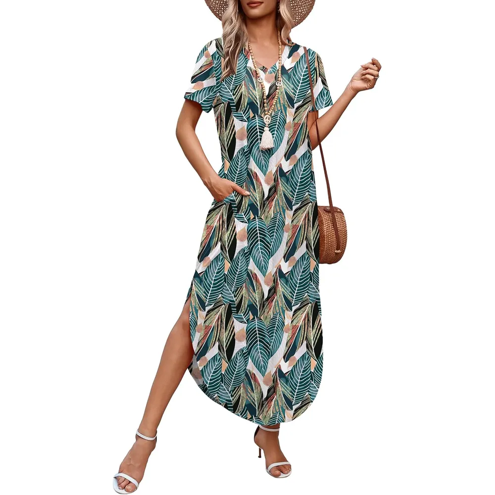 VESTIDO PLAYA MUJER MANGA CORTA WIHOLL | FLORAL FROND