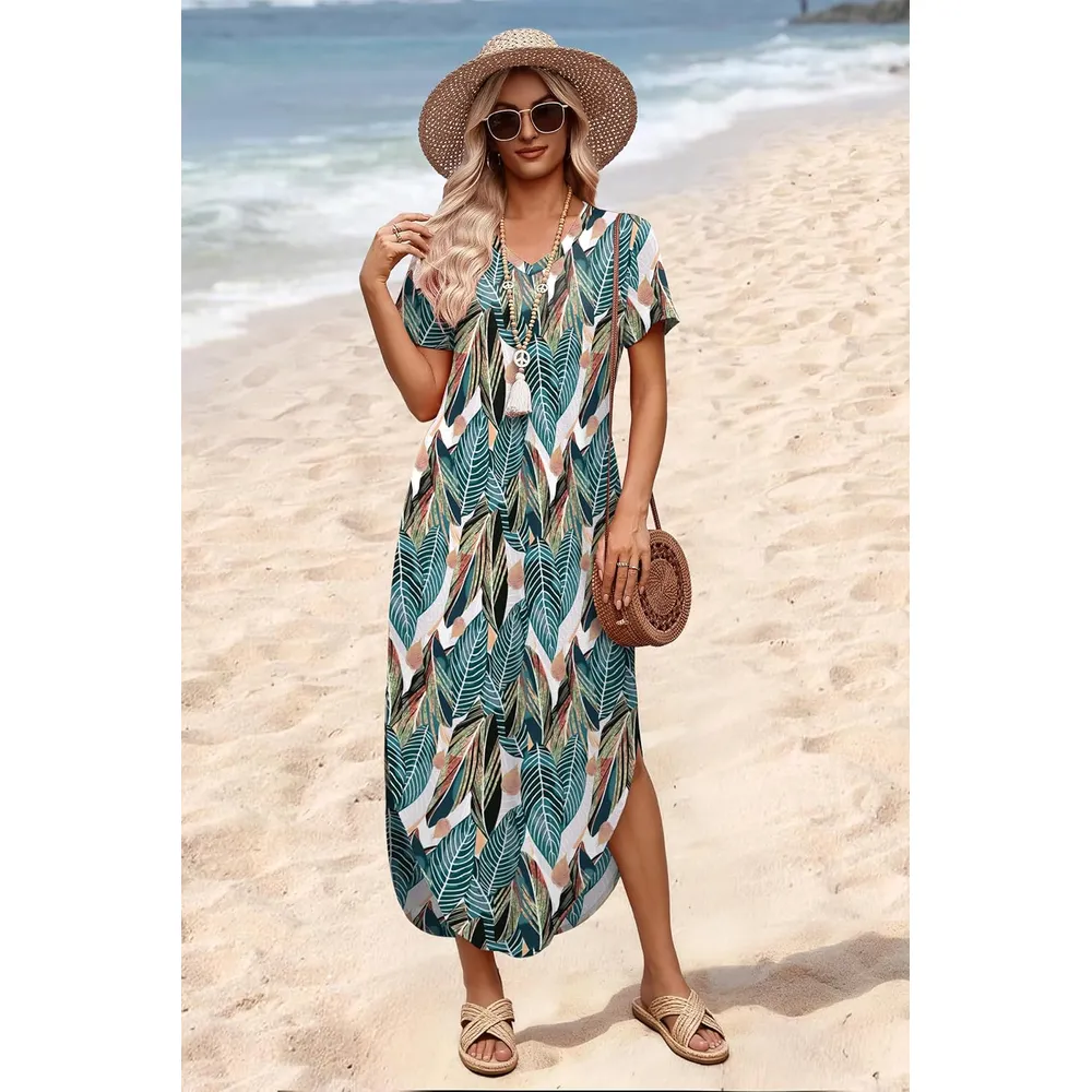 VESTIDO PLAYA MUJER MANGA CORTA WIHOLL | FLORAL FROND