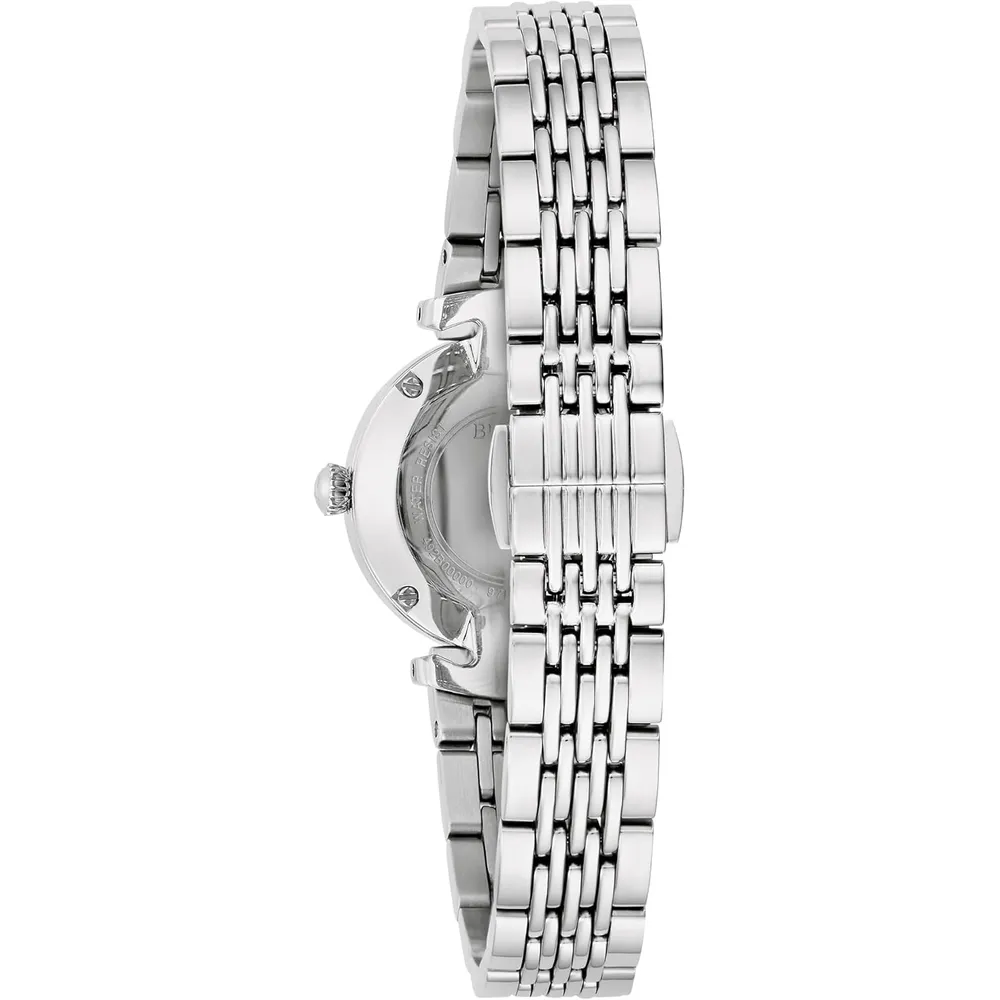 Bulova reloj clásico mini de mujer cuarzo dos agujas diamantes acero inoxidable | Plata