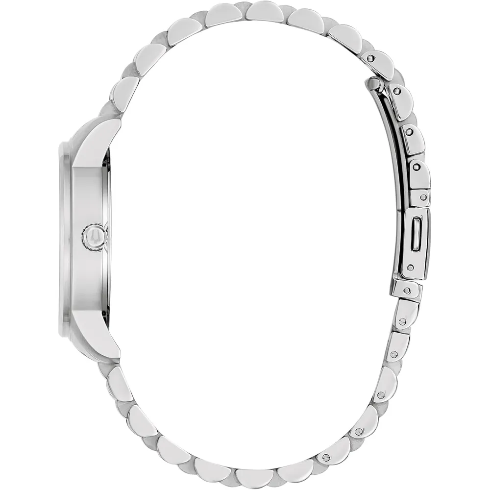 Bulova reloj clásico de cuarzo de mujer 3 agujas diamantes acero inoxidable | Plata