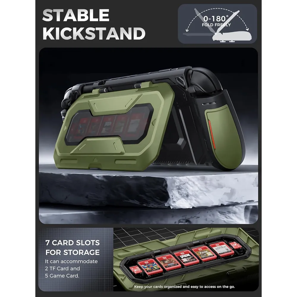 b0fmxzc5jh_3_webp.webp Funda Acoplable con Soporte Plegable Para Nintendo Switch 2 | Verde y Negro