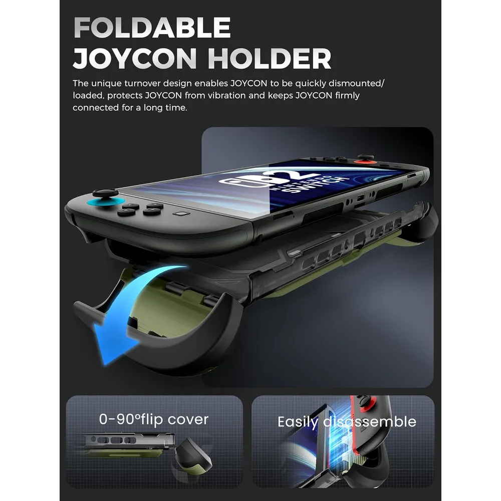 b0fmxzc5jh_4_webp.webp Funda Acoplable con Soporte Plegable Para Nintendo Switch 2 | Verde y Negro