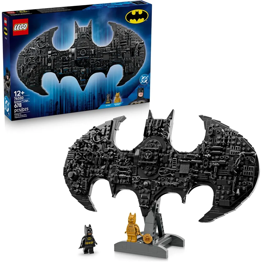 Lego DC Batman Logo, set de construcción y minifiguras clásicas doradas